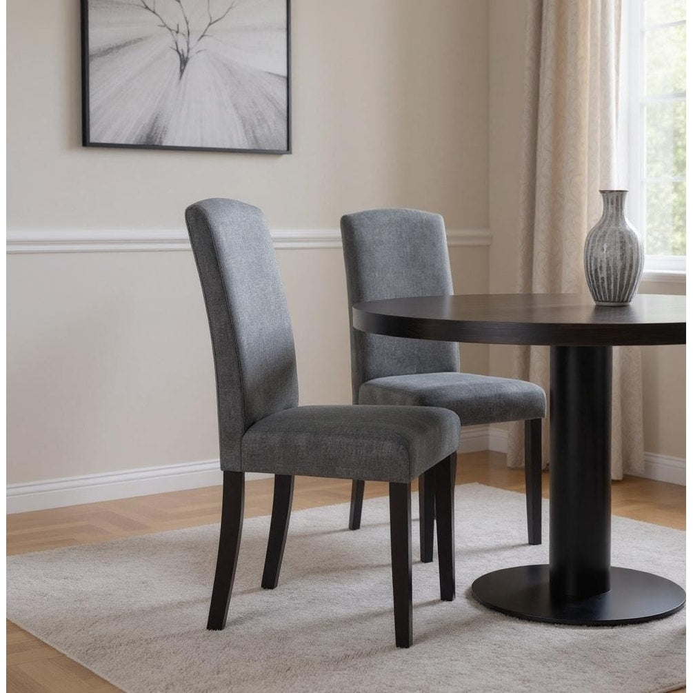 Homeroots Set Of Two Dark Gray And Black Upholstered Polyester Dining Parsons Chairs 17.00 In. X 39.00 In. X 23.50 In.