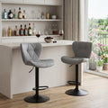 Homeroots Set Of Two Gray And Black Faux Leather And Aluminum Adjustable Height Swivel Bar Chairs