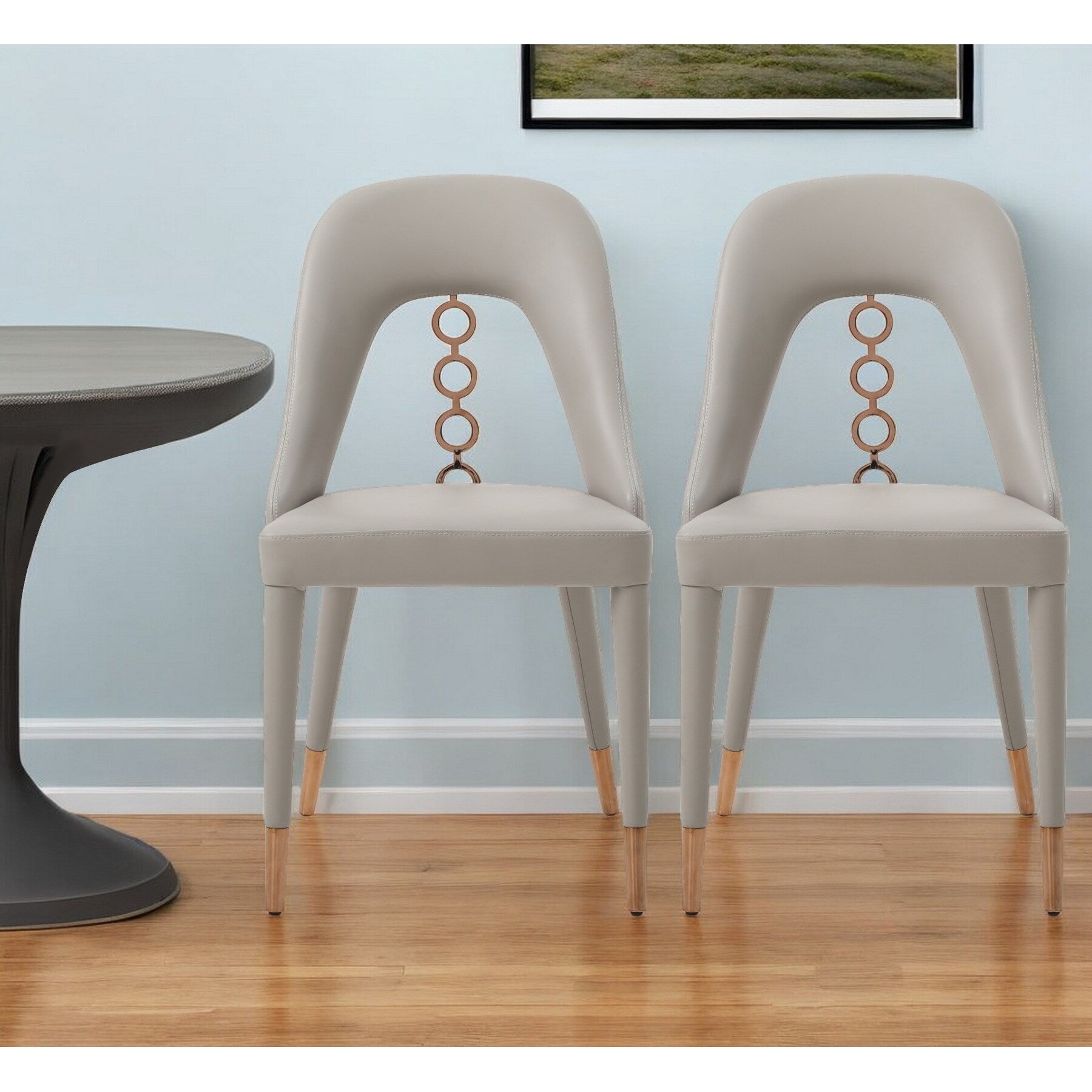 Homeroots Set Of Two Light Gray Faux Leather Dining Side Chairs With Rose Gold Accents 19.00 In. X 43.00 In. X 22.00 In.