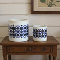 Homeroots Set Of Two White And Blue Ceramic 5 Ounce Geometric Round Pot Planters 5.50 In. X 6.00 In. X 5.50 In.
