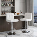 Homeroots Set Of Two White And Silver Faux Leather And Aluminum Adjustable Height Swivel Bar Chairs