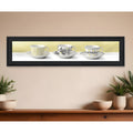 Homeroots Stack Of Tea Cupsyellow Black Framed Print Kitchen Wall Art