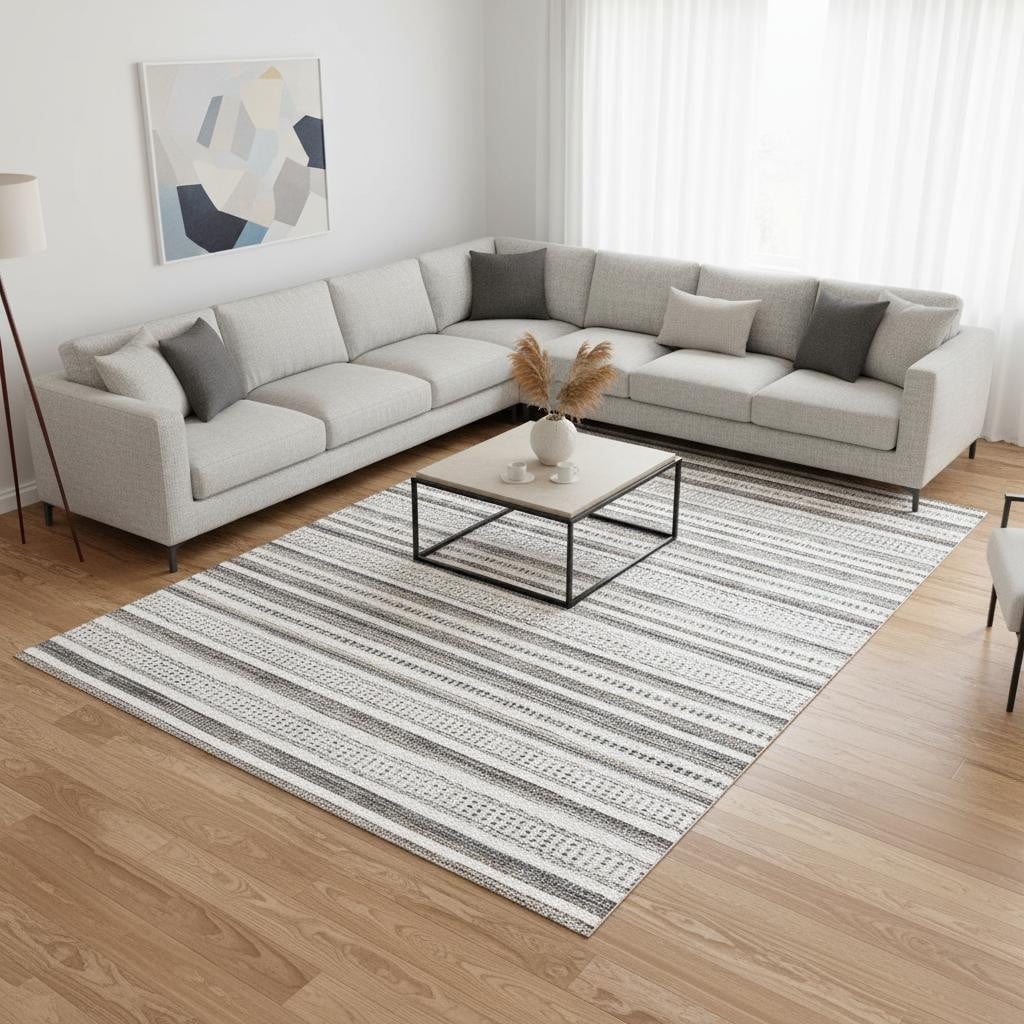 Homeroots Striped Modern Rectangle Area Rug
