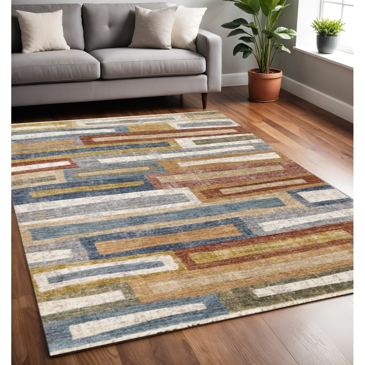 Homeroots Striped Modern Rectangle Area Rug 5 X 8