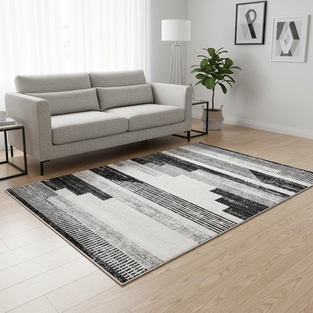 Homeroots Striped Modern Rectangle Area Rug 5 X 8