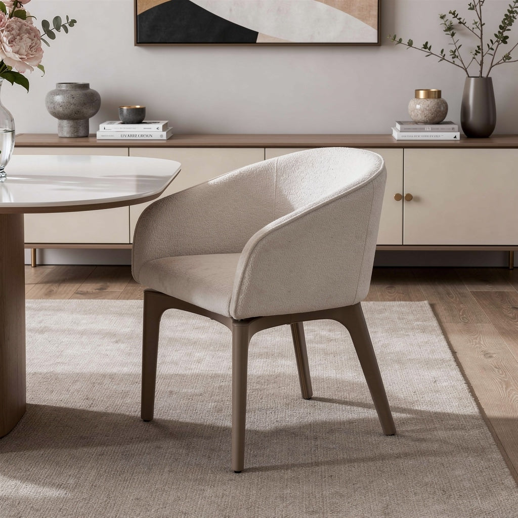 Homeroots Taupe And Brown Boucle And Faux Leather Dining Arm Chair 23.00 In. X 31.00 In. X 22.00 In.