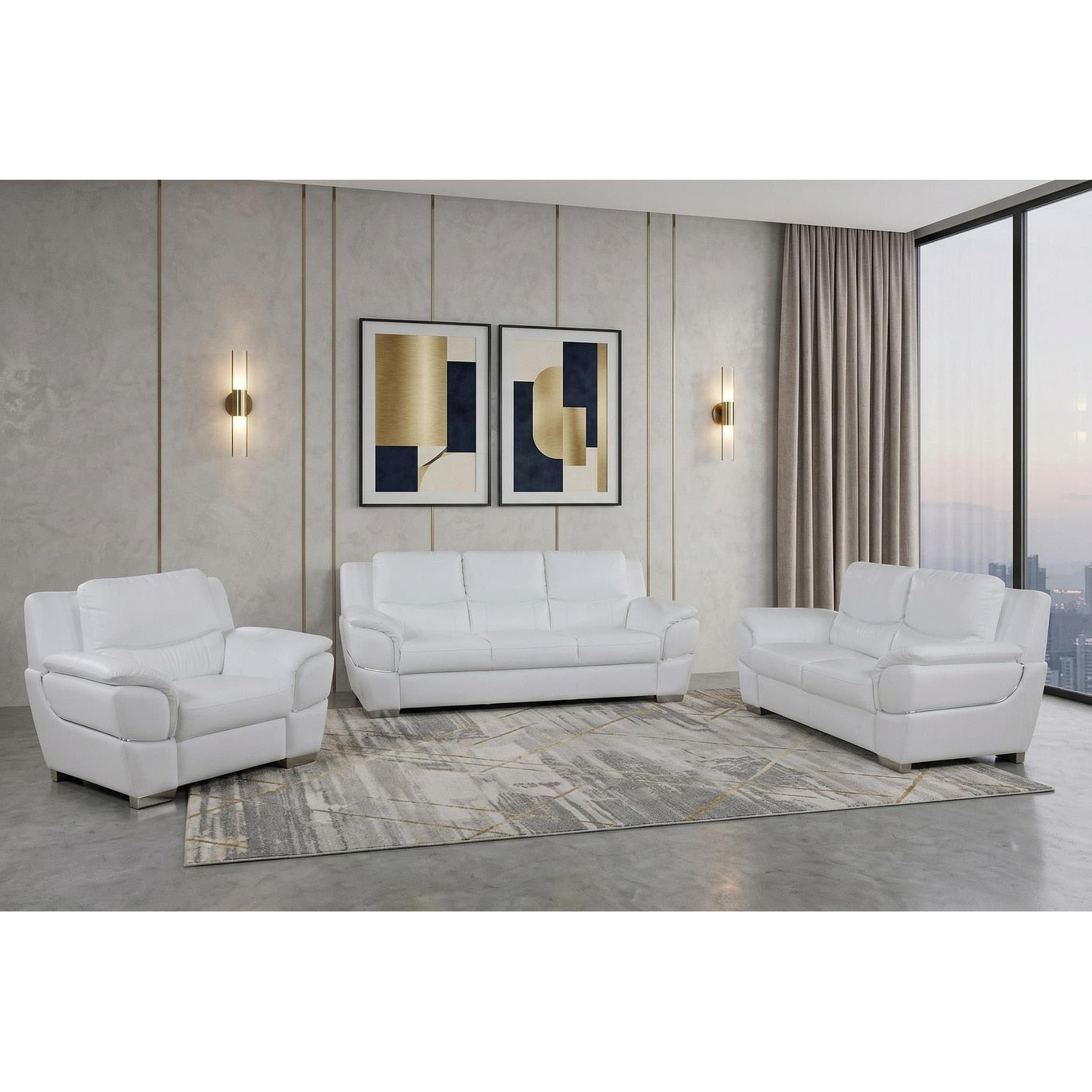 Homeroots Three Piece Indoor White Genuine Leather Six Person Seating Set
