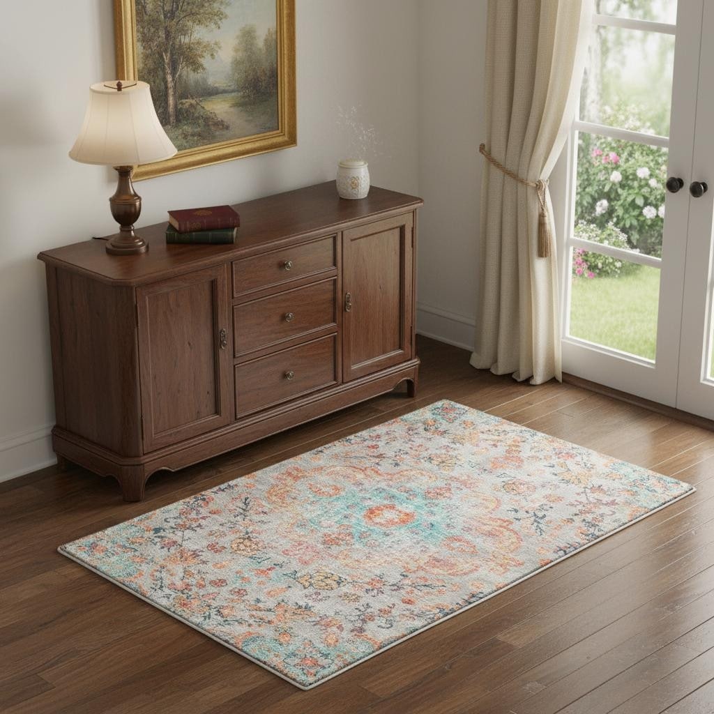 Homeroots Tropical Floral Traditional Rectangle Area Rug 4 X 6