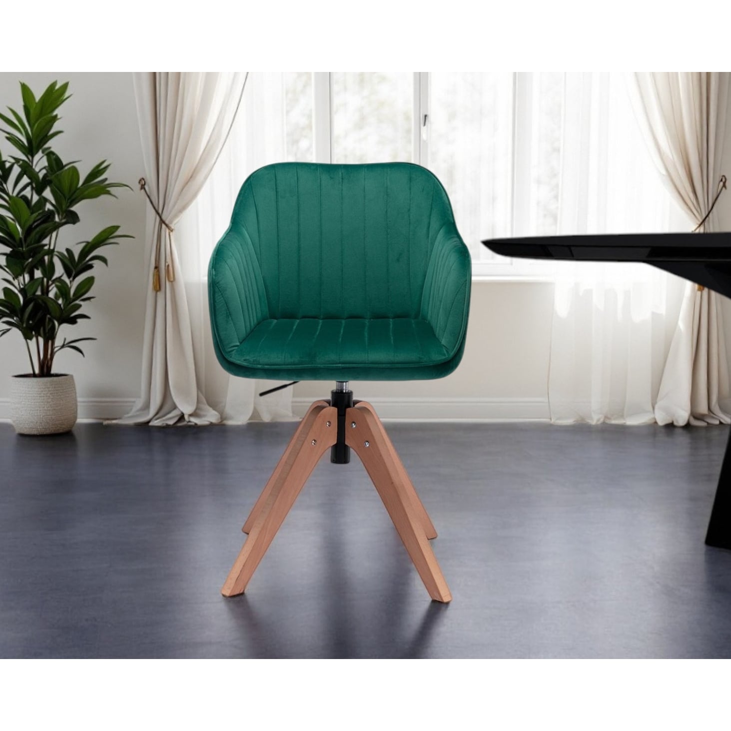 Homeroots Tufted Green And Natural Upholstered Velvet Dining Arm Chair 16.53 In. X 34.84 In. X 16.53 In.