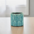 Homeroots Turquoise Ceramic 22 Ounce Geometric Round Distressed Pot Planter 5.50 In. X 5.25 In. X 5.50 In.