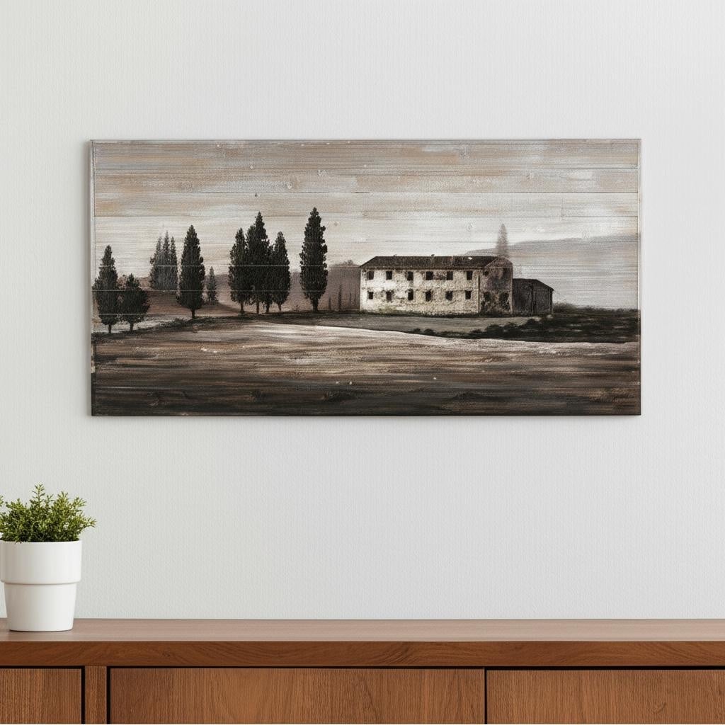 Homeroots Tuscan Cypress Hand Painted Distressed Unframed Wall Art