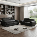 Homeroots Two Piece Indoor Black Genuine Leather Five Person Seating Set