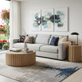 Homeroots Two Piece Natural Solid Wood Round Drum Coffee And End Table Set 36.00 In. X 18.00 In. X 36.00 In.