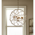 Homeroots White And Gold Empire Six Light Metal And Beads Dimmable Chandelier 34.00 In. X 34.00 In. X 34.00 In.
