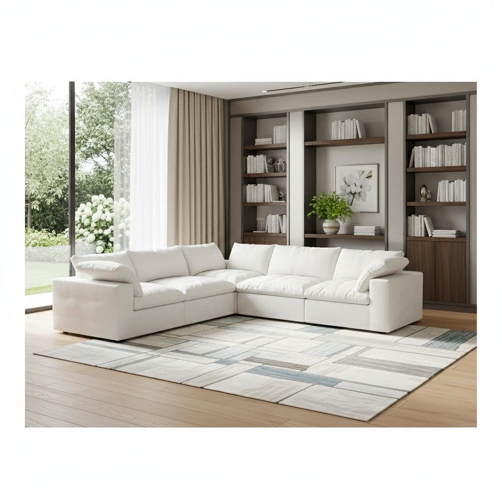 Homeroots White Linen Blend Modular L Shaped Five Piece Corner Sectional