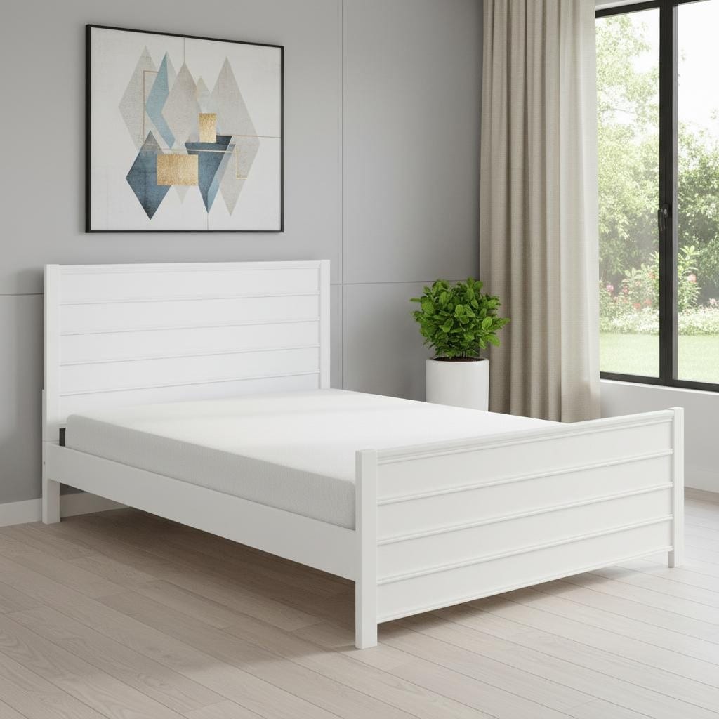 Homeroots White Shiplap Texture Solid Wood King Bed Frame