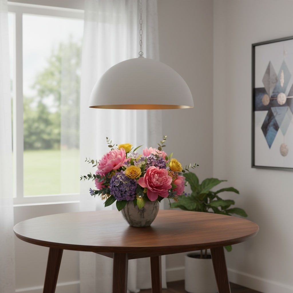 Homeroots White Single Metal Dimmable Ceiling Light With White Shades 39.00 X 23.00 X 39.00