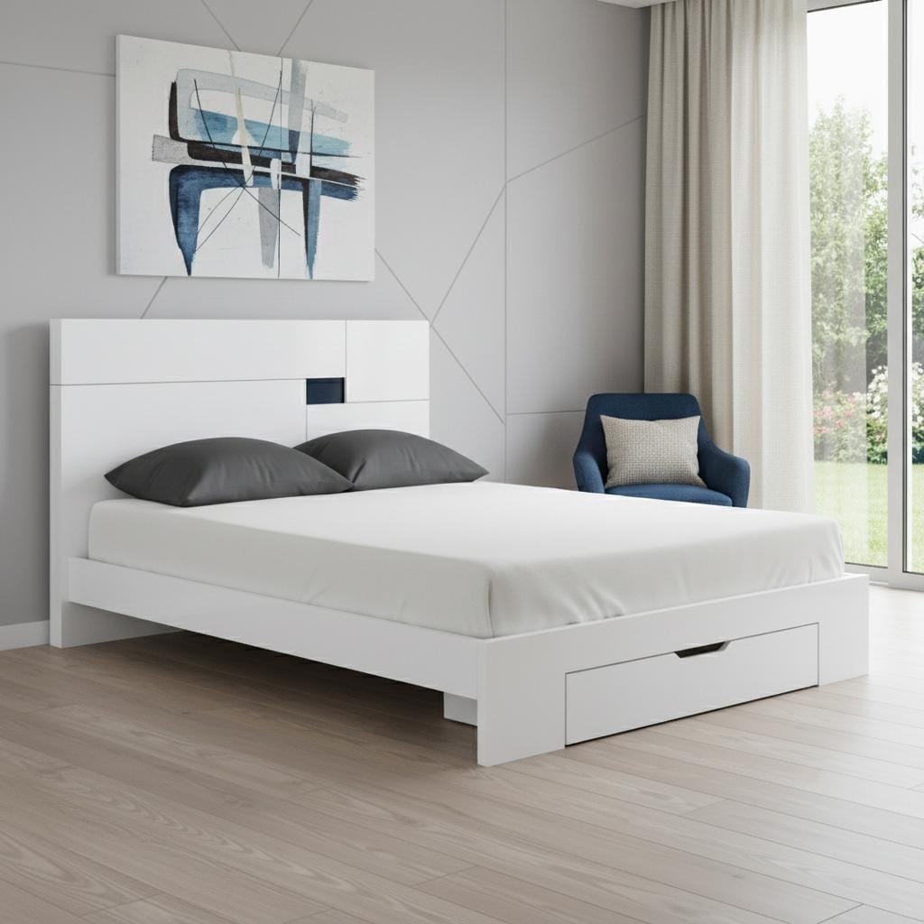 Homeroots White Wood Ca King Platform Bed Frame With Storage Drawer