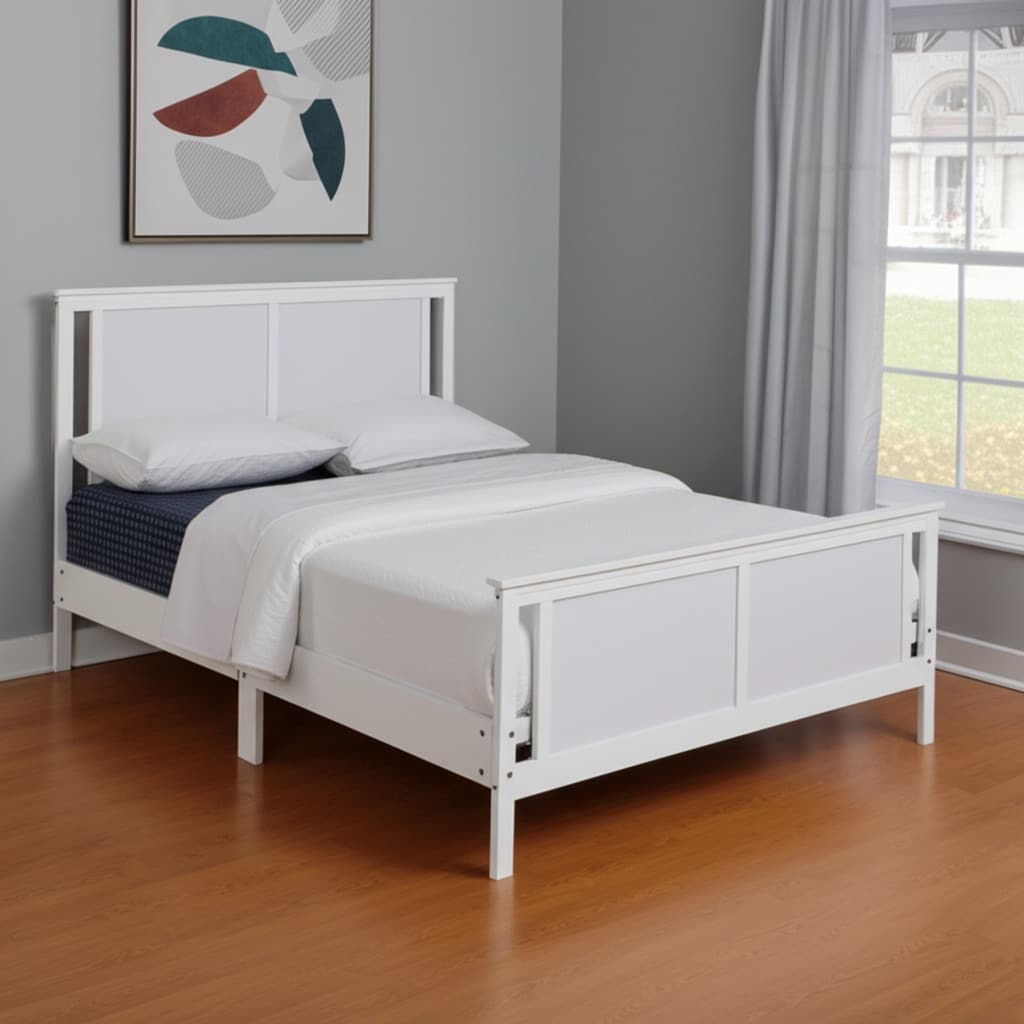 Homeroots White And Gray Reversible Inlaid Panels Solid Wood Full Bed Frame