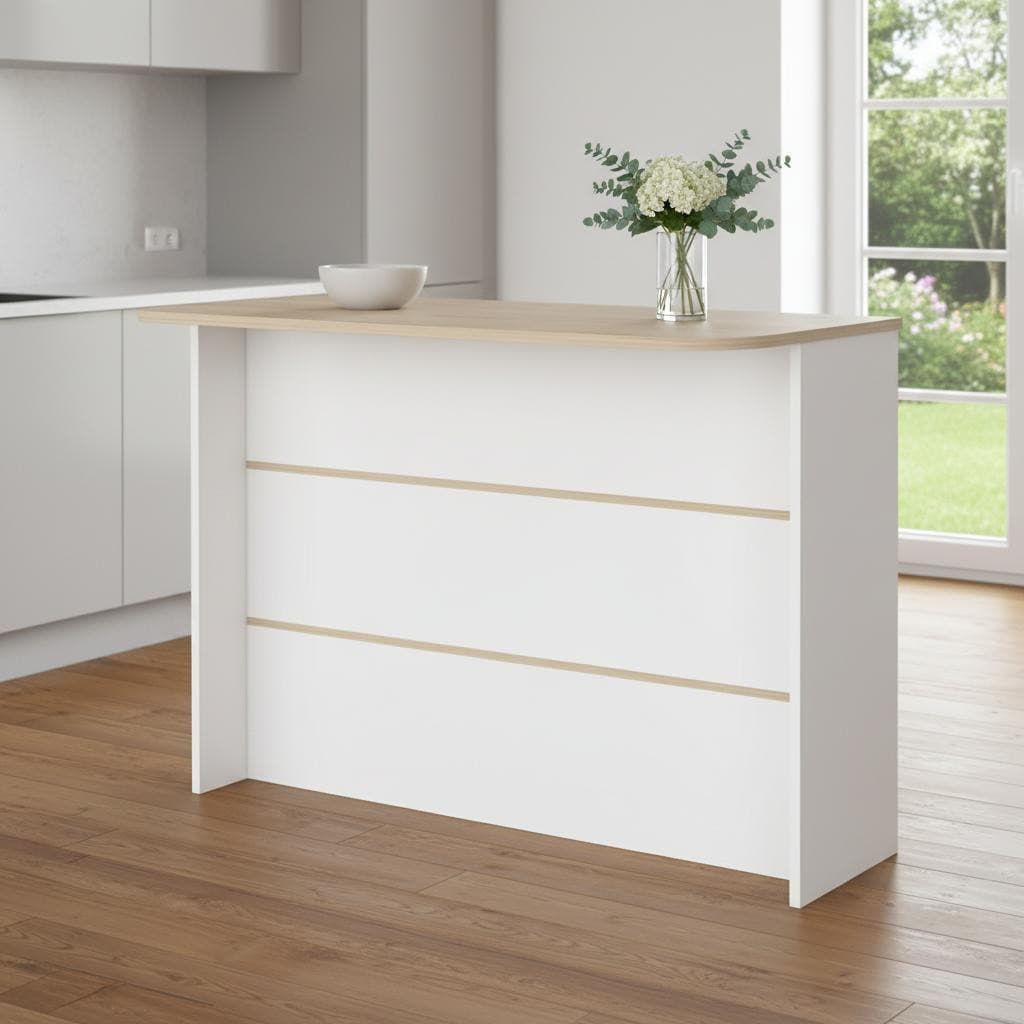 Homeroots White And Natural 47 Kitchen Island With Storage 47.24 In. X 35.43 In. X 23.62 In.