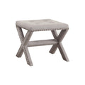 Homestock 18 In.H Linen Blend Accent Bench With Champagne Nail Heads Neutral Gray Living Room Bedroom Furniture