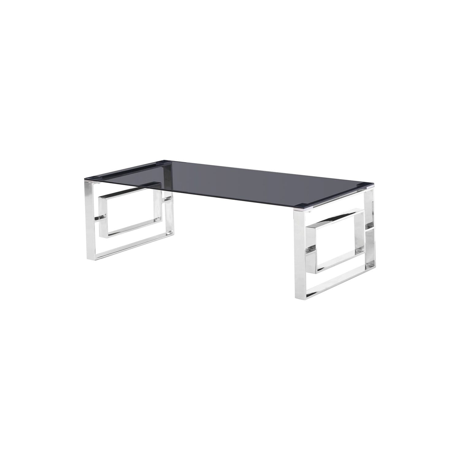 Homestock 18 In.H Smoked Glass Living Room Coffee Table Silver Bedroom Decor Elegant Accent Piece
