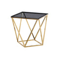 Homestock 20.5 In.H Angled Square Smoked Glass End Table Gold Sleek Design For Living Room Bedroom Decor