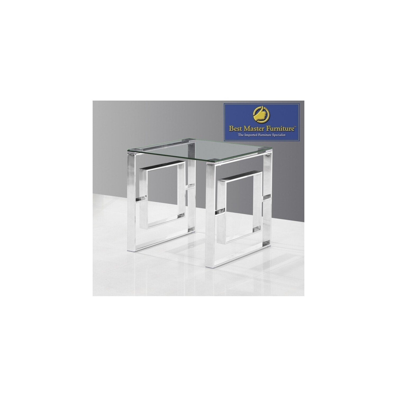 Homestock 21.5 In.H Smoked Glass Living Room End Table Silver Sleek Design For Living Room Bedroom Decor