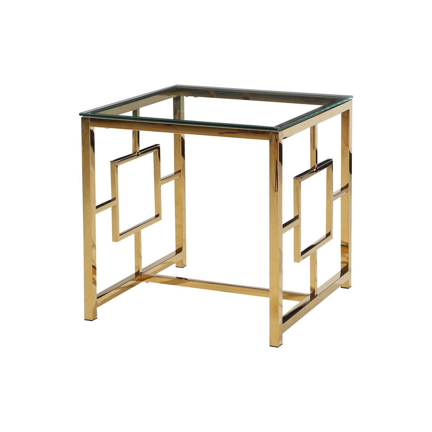 Homestock 22 In.H Gold Stainless Steel End Table Living Room Glass Top Side Table Modern Accent Furniture
