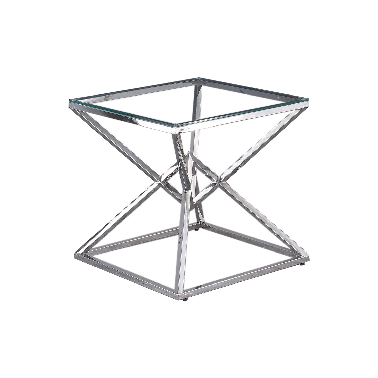Homestock 24 In.H Clear Glass Side Table With Stainless Steel Frame Modern Living Room End Table