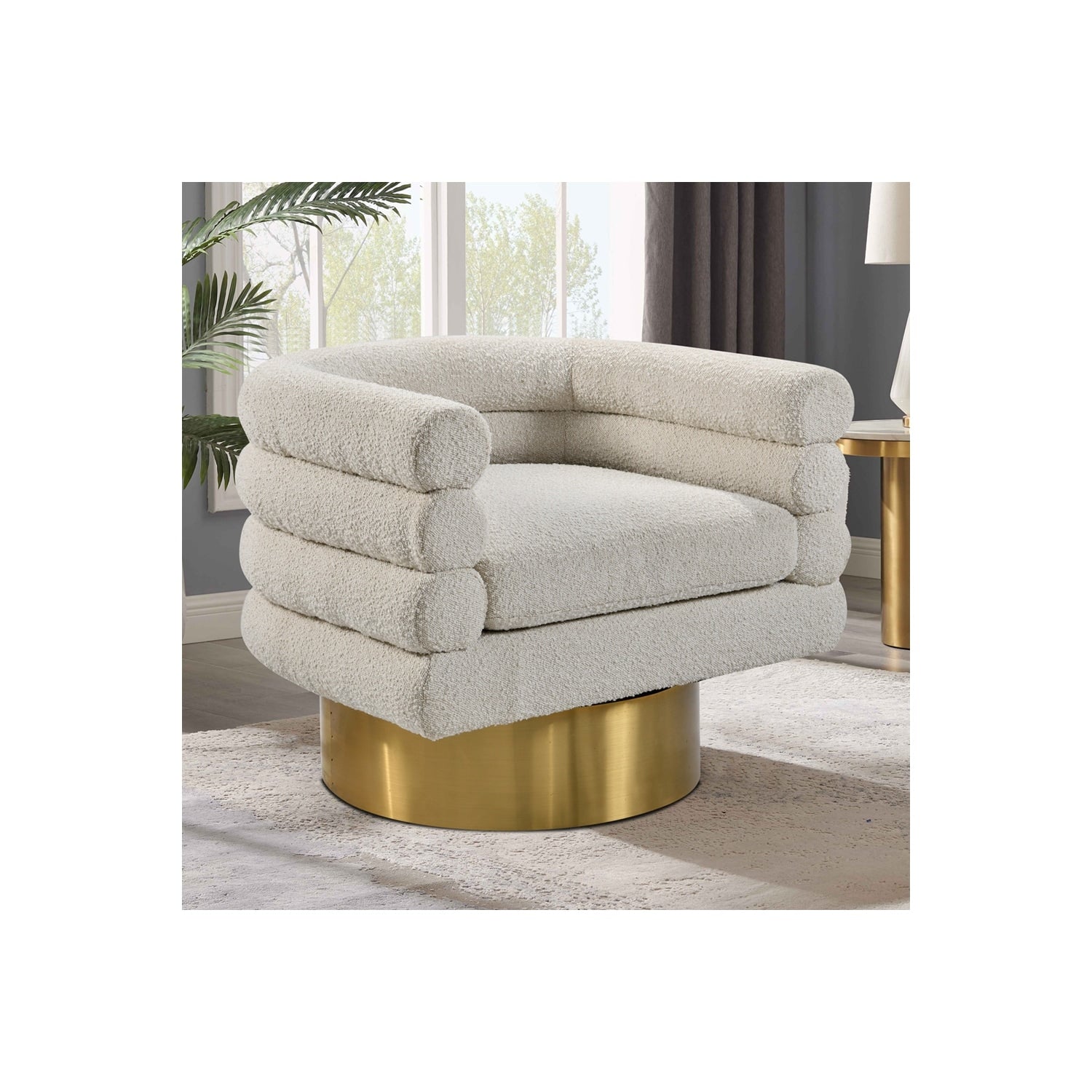 Homestock 25 In H Cream Finish Square Metal Frame Straight Armchair Piece Of 1