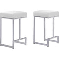 Homestock 25 In.H Faux Leather Grey Open Low Back Counter Height Barstool With Footrest