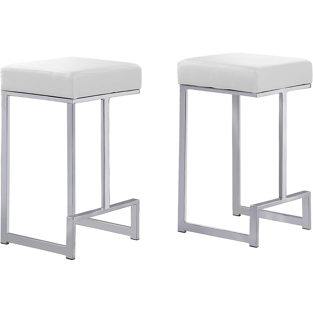 Homestock 25 In.H Faux Leather Grey Open Low Back Counter Height Barstool With Footrest