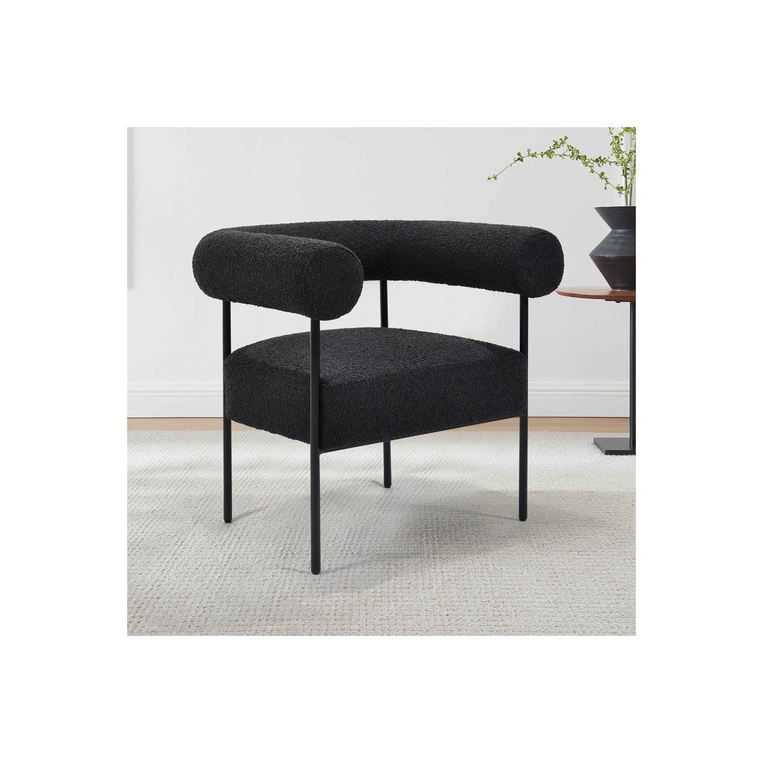 Homestock 30 In H Black Finish Square Metal Frame Straight Armchair Piece Of 1