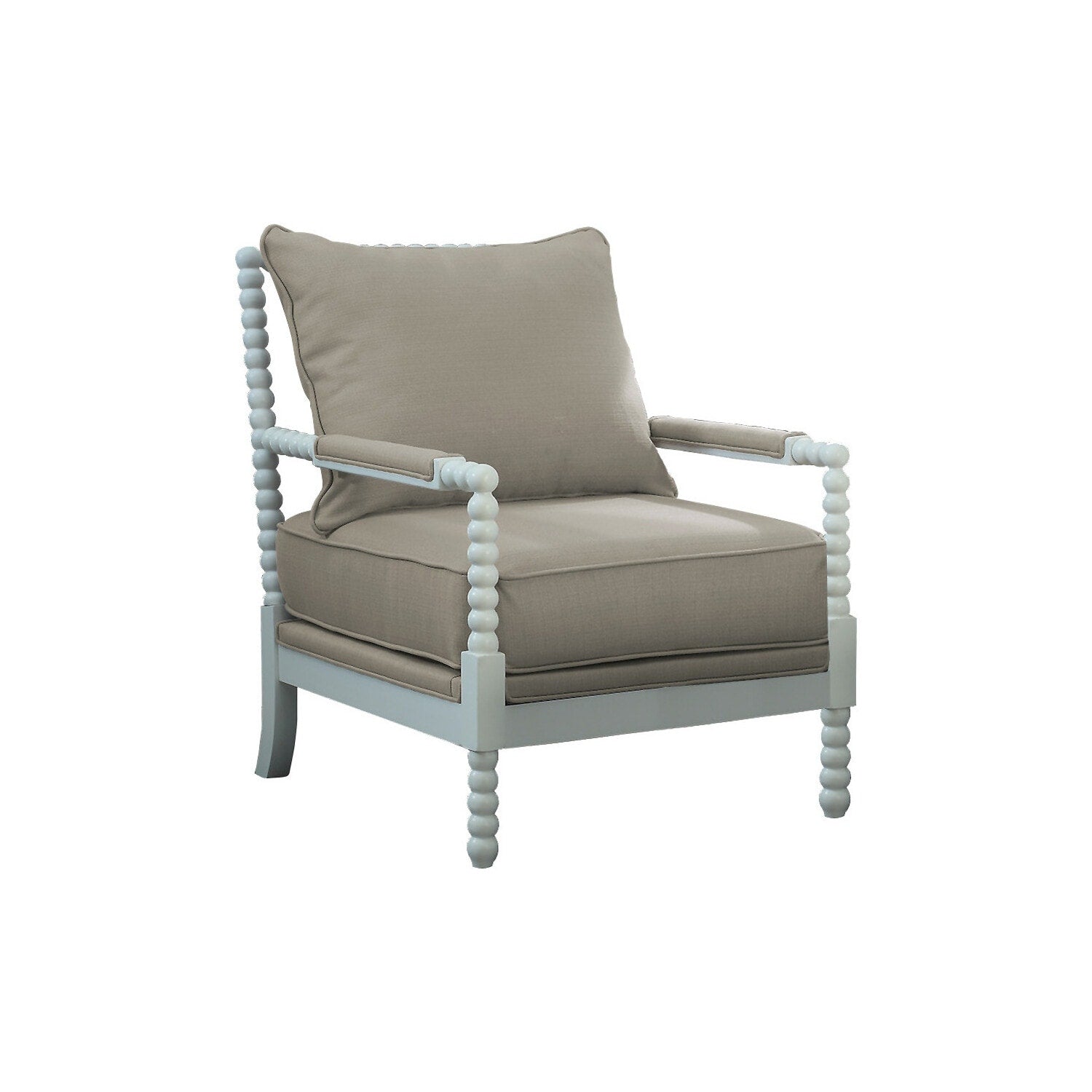 Homestock 30.3 In H Beige White Finish Square Wood Frame Straight Armchair Piece Of 1