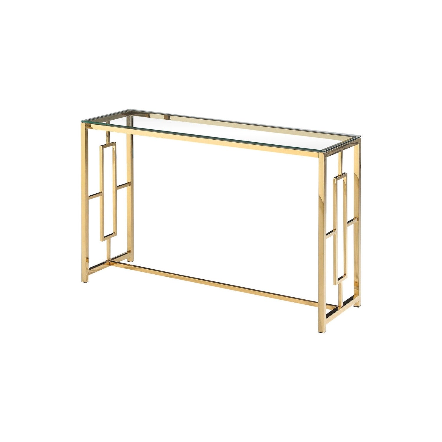 Homestock 31 In.H Gold Glass Sofa Table Modern Stainless Steel Accent Table For Living Room Accent For Home Hotel Decor