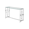 Homestock 31 In.H Stainless Steel Sofa Table With Glass Top Silver Finish Living Room Hallway Accent Table.