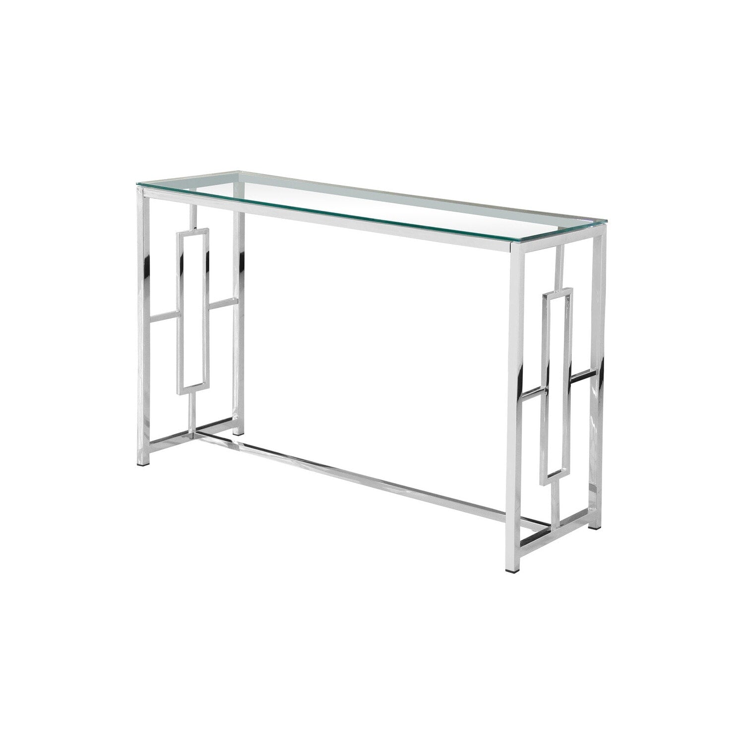 Homestock 31 In.H Stainless Steel Sofa Table With Glass Top Silver Finish Living Room Hallway Accent Table.