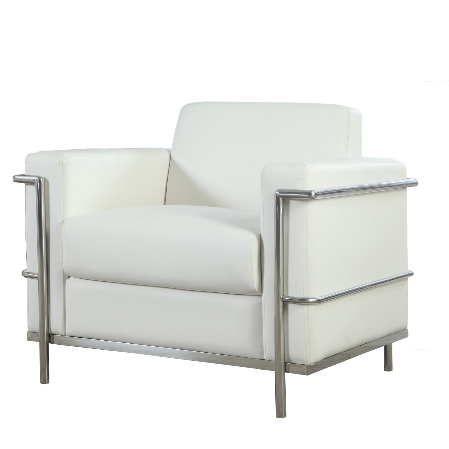 Homestock 32 In H White Finish Square Wood Frame Straight Armchair Piece Of 1