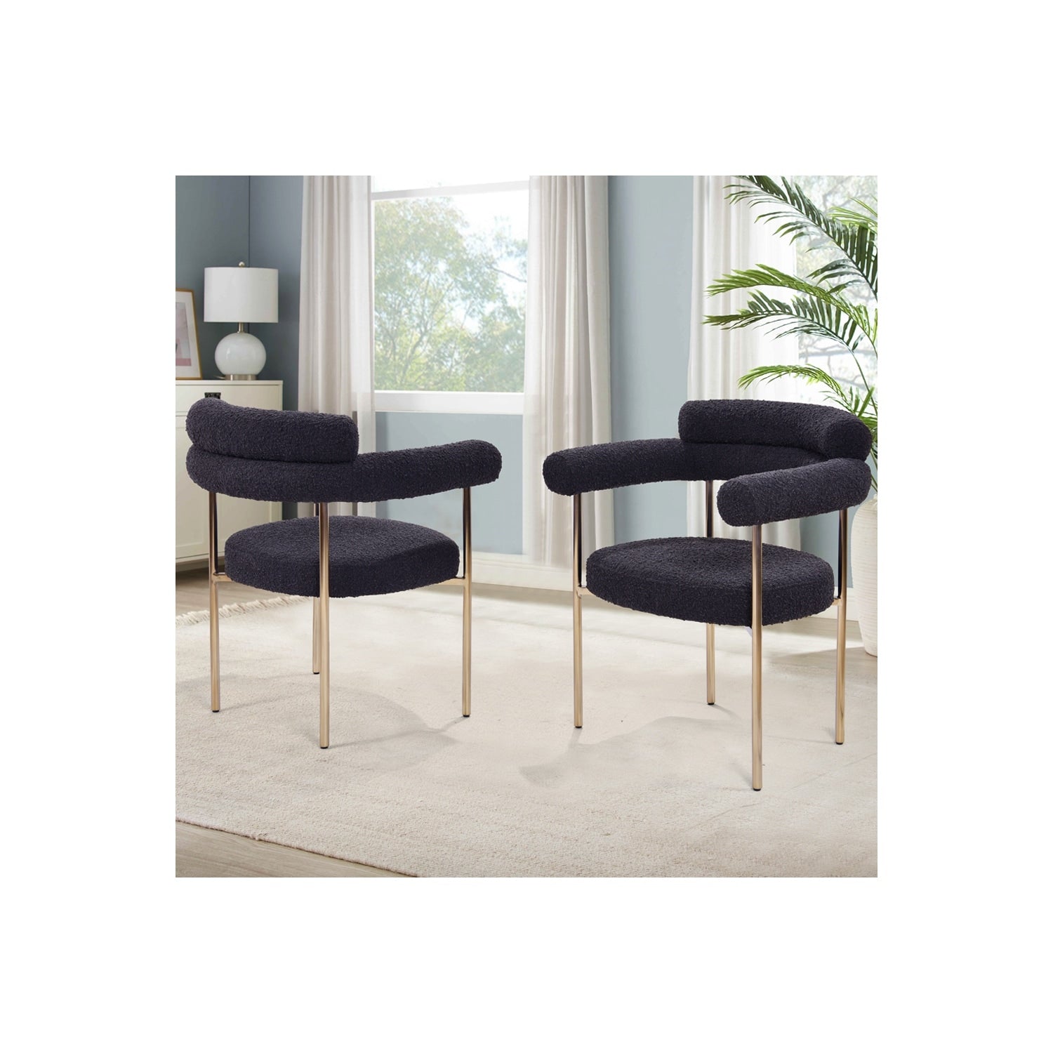 Homestock 32 In.H Black Solid High Back Armrest Dining Chair Set Of 2