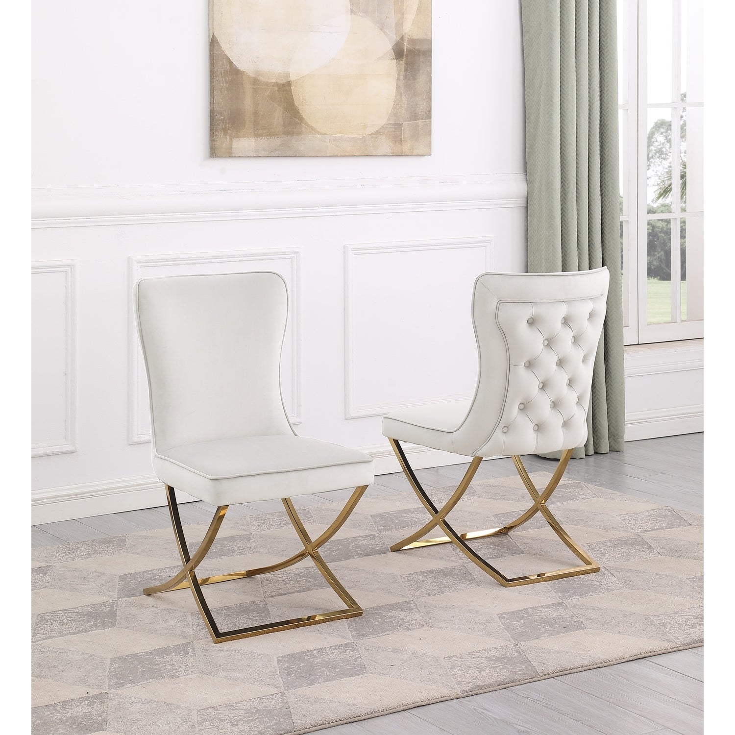 Homestock 37 In.H Beige Solid High Back Armless Dining Chair Set Of 2