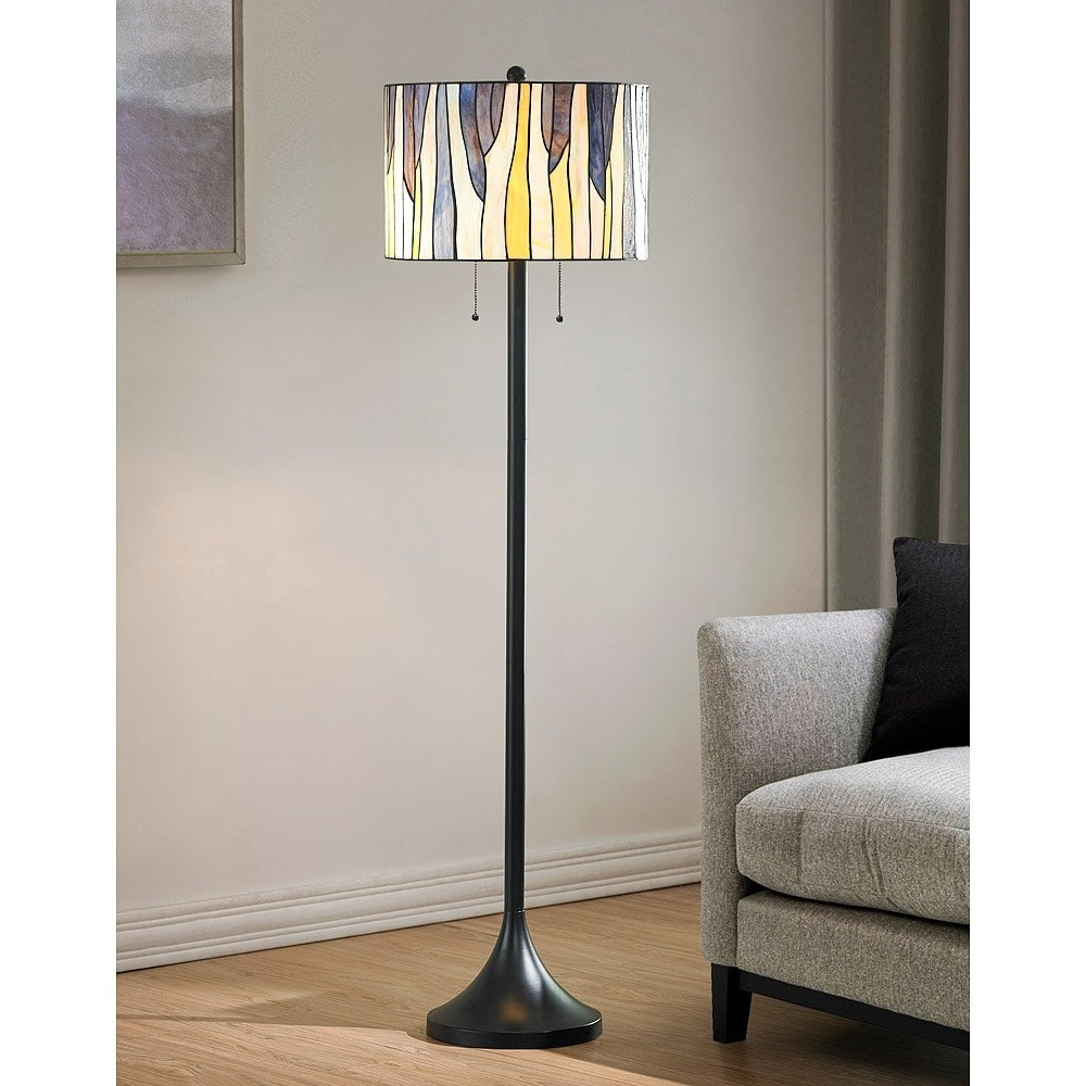 Hometrend Barossa Tiffany Multi Colored Art Glass Metal Floor Lamp