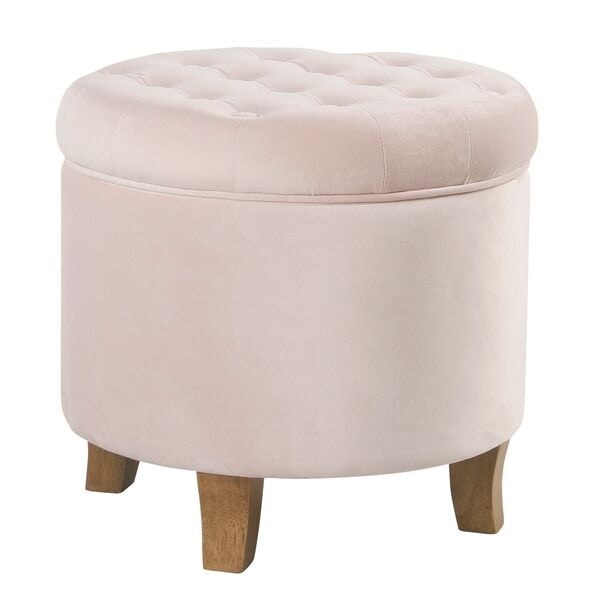 Homepop Velvet Tufted Round Storage Ottoman Pink Blush