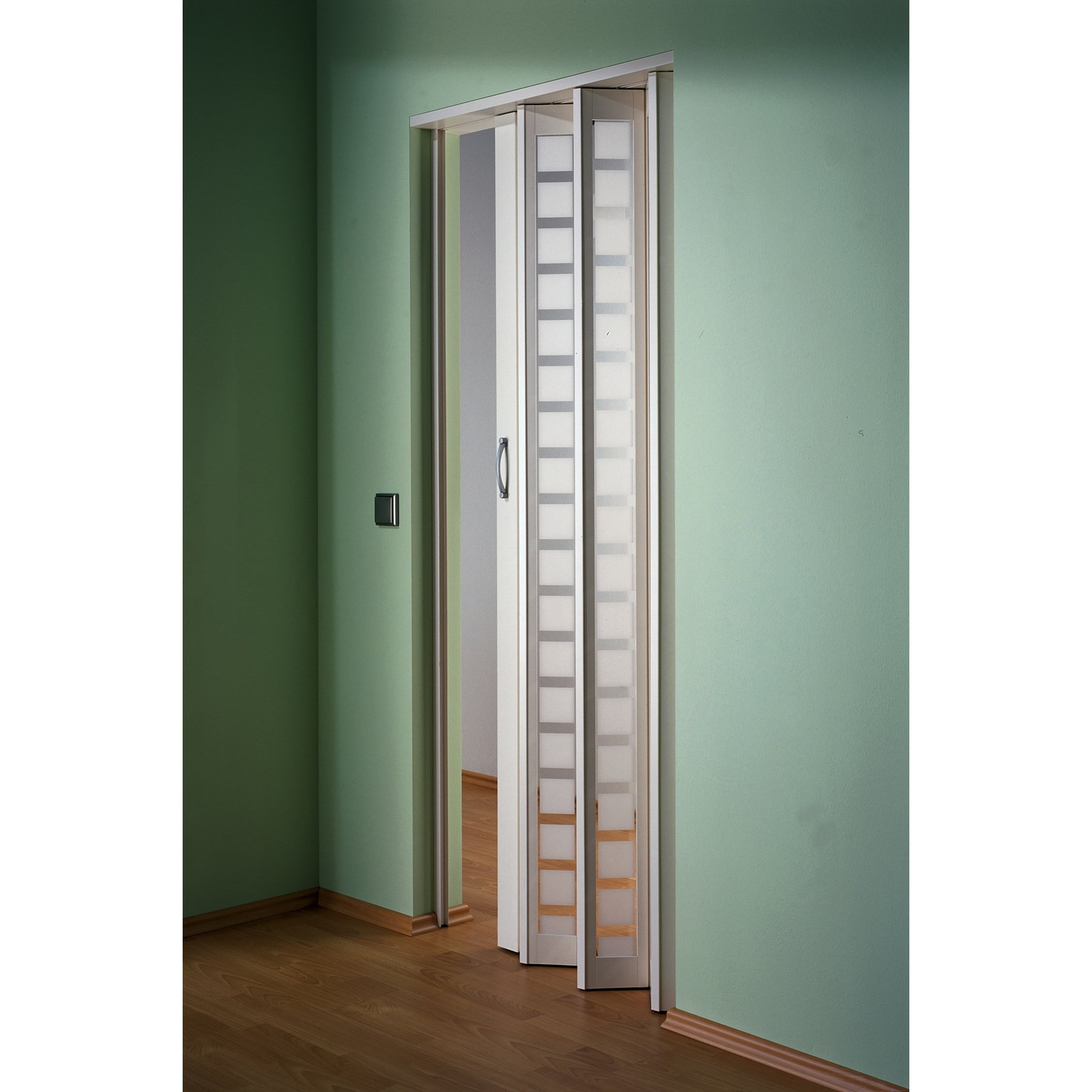 Homestyle Metro Aluminum With Frosted Squares Insert Folding Door Silver