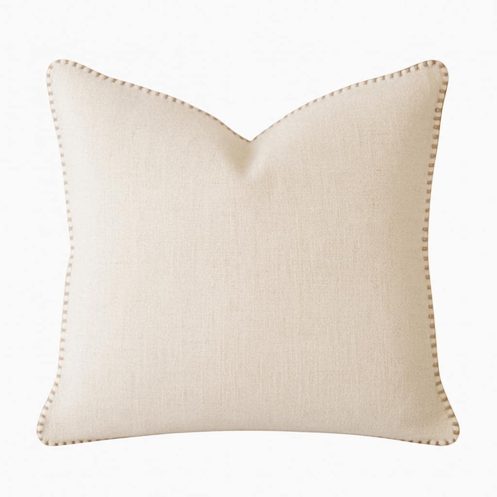 Homey Cozy Ivory Linen Style Throw Pillow With Decorative Stitching For A Refined Natural Look Set Of 2