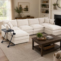 Homy Casa 131 U Shaped Modular Sectional Sofa With Adjustable Folding Side Table Beige Chenille Couch Set