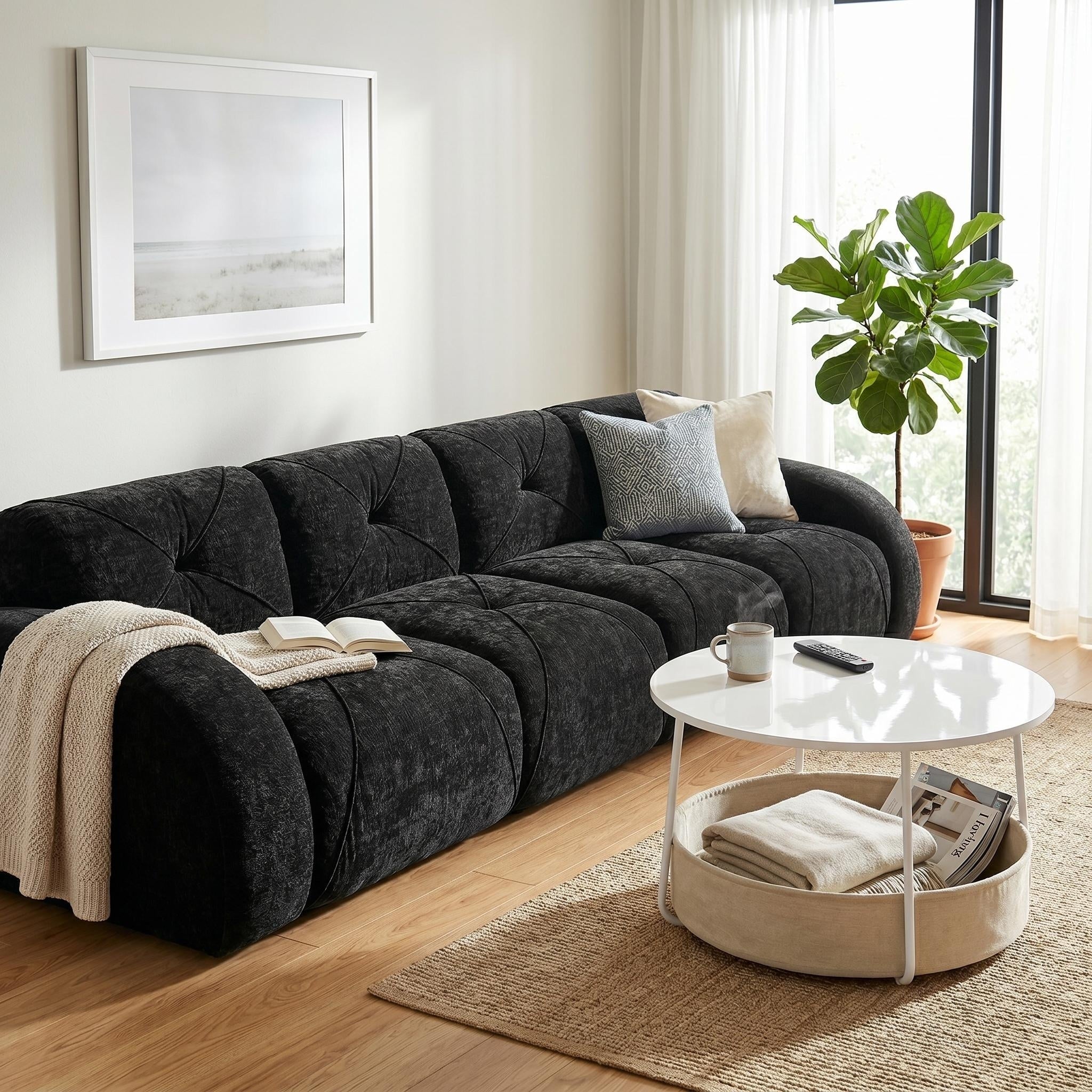 Homy Casa 140 In Velvet Modular Cloud Sofa With Round Storage Coffee Table Set For Living Room Apartment