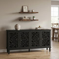 Homy Casa 59 Sideboard Cabinet With Wall Shelves Set Farmhouse Buffet Storage Cabinet With 2 Doors