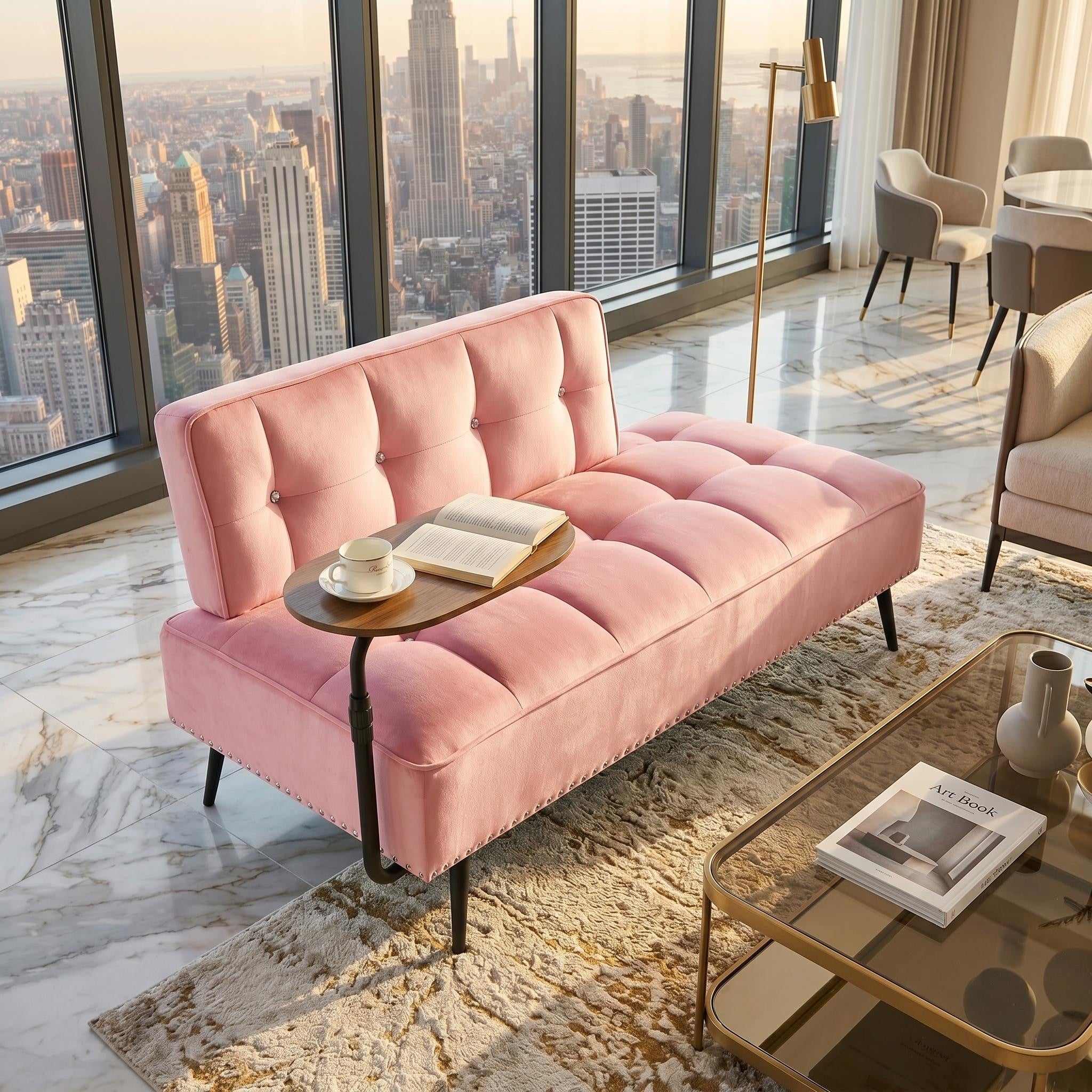 Homy Casa 54 In Modern Velvet Loveseat Sofa With 360 Rotating Side Table Memory Foam Seat For Small Spaces