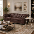 Homy Casa 84.6 Pu Chesterfield Sofa With Folding Tray Table 3 Seater Couch With Cup Holder Adjustable Side Desk Living Room